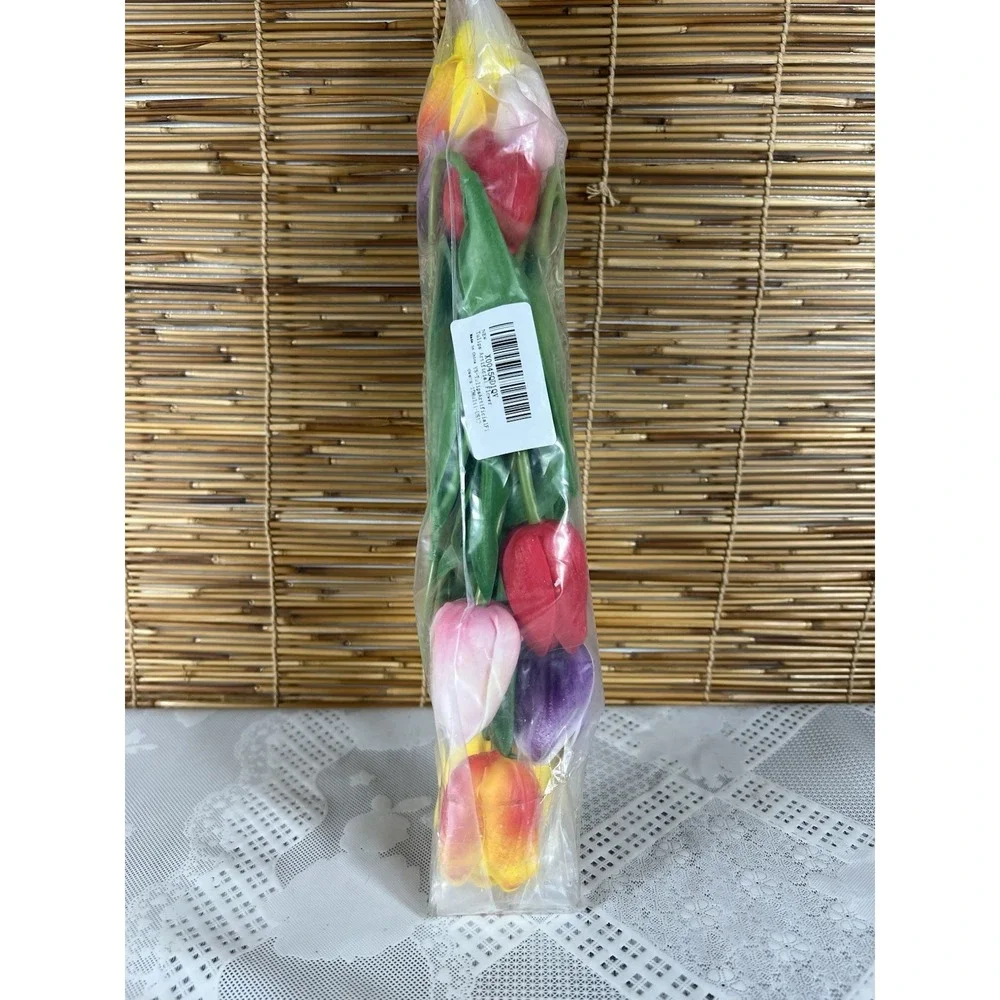 10 Pcs  Rainbow Multi Color Real Touch Tulip Bundle Artificial Flower Wedding